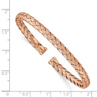 Sterling Silver Rose-tone Polished Braided Texture Flexible Bangle view 3