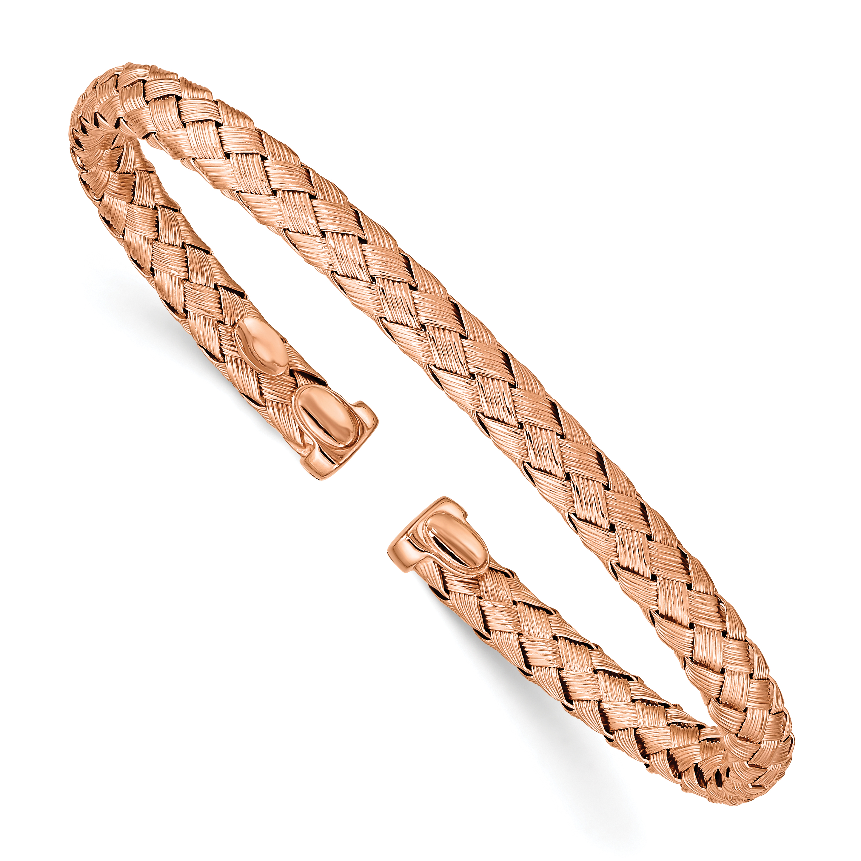 Sterling Silver Rose-tone Polished and Textured Bangle (QB965)