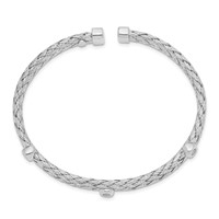 Sterling Silver Rhodium-plated Polished Braided Double Strand CZ Flexible Cuff Bangle view 2