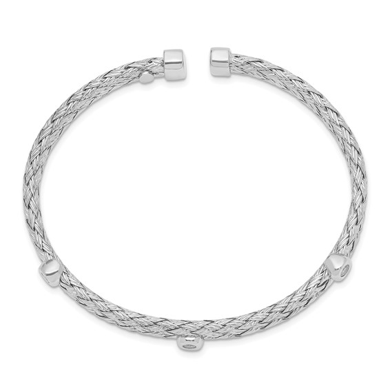 Sterling Silver Polished Rhodium-plated Double Strand CZ Cuff Bangle