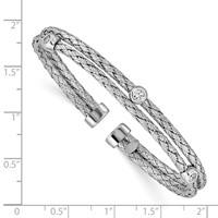 Sterling Silver Rhodium-plated Polished Braided Double Strand CZ Flexible Cuff Bangle view 3