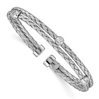 Sterling Silver Rhodium-plated Polished Braided Double Strand CZ Flexible Cuff Bangle view 1