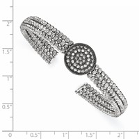 Sterling Silver Black Rhodium-plated 3-strand Beaded Crystal Cuff view 2