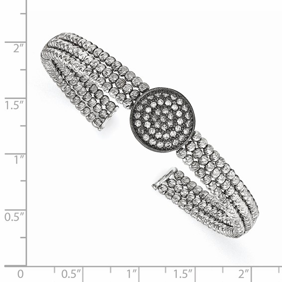 Sterling Silver Black Rhodium-plated 3-strand Beaded Crystal Cuff
