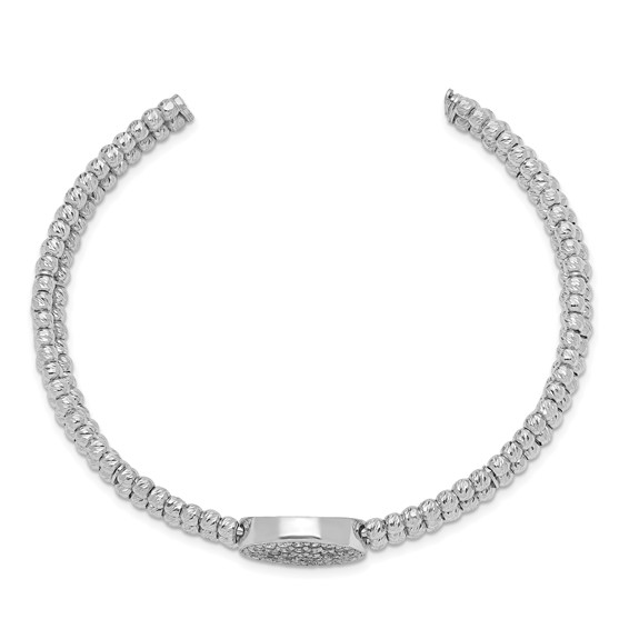 Sterling Silver Rhodium-plated Beaded Crystal Cuff Bangle