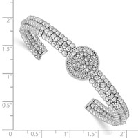 Sterling Silver Rhodium-plated Beaded Crystal Cuff Bangle view 3