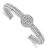 Sterling Silver Rhodium-plated Beaded Crystal Cuff Bangle view 1