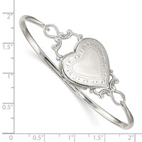 Sterling Silver Polished 22mm Heart Locket Hook Closure Bangle Bracelet view 4