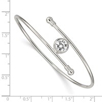 Sterling Silver Polished Bezel CZ Bypass Slip-on Bangle view 3