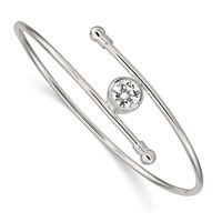 Sterling Silver Polished Bezel CZ Bypass Slip-on Bangle view 1