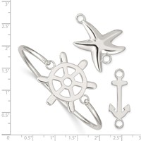 Sterling Silver Bangle with Interchangeable Nautical Ships Wheel Starfish Anchor Charms 3.00mm Hook Closure view 3