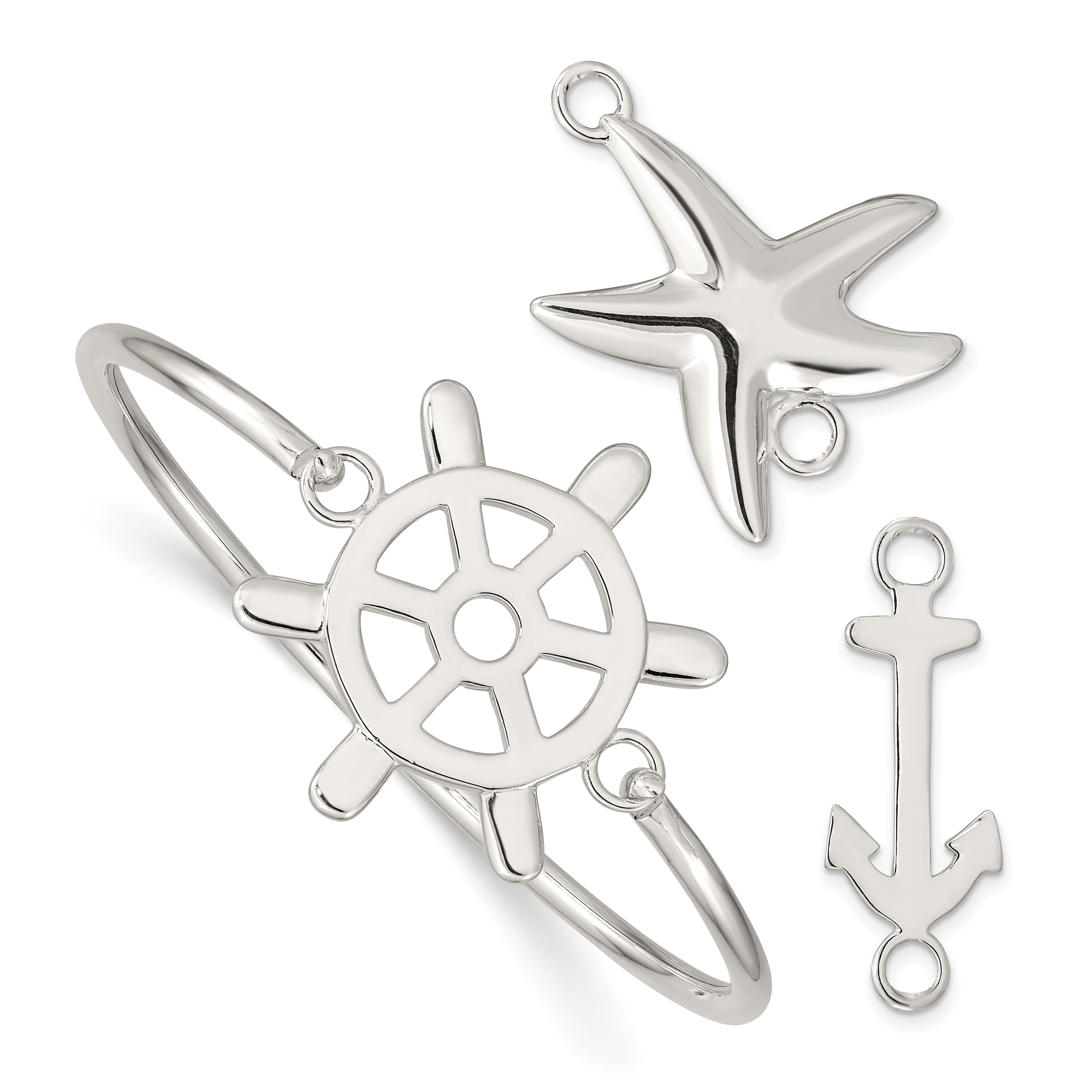 Sterling Silver with Interchangeable Nautical Charms 3.00mm Bangle (QB998)