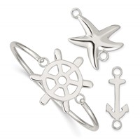 Sterling Silver Bangle with Interchangeable Nautical Ships Wheel Starfish Anchor Charms 3.00mm Hook Closure view 1