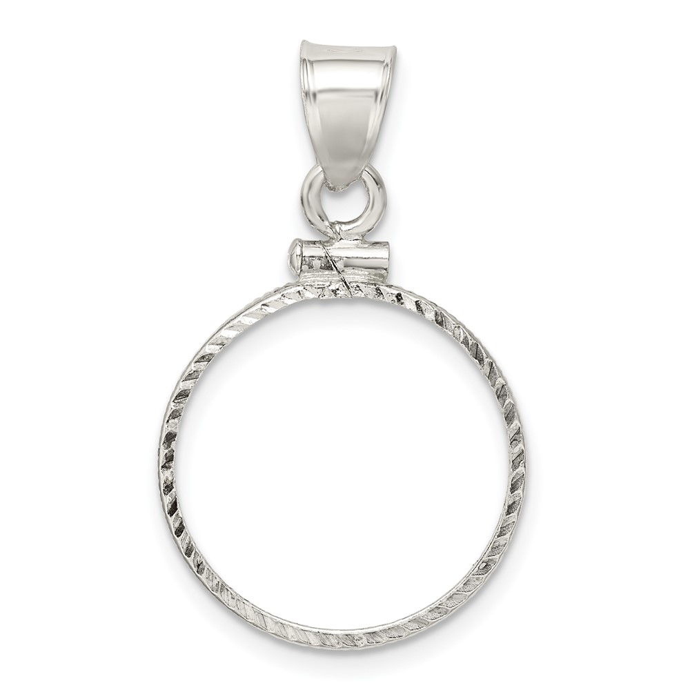 Wideband Distinguished Coin Jewelry Sterling Silver Polished and Diamond-cut 19.1 x 1.5mm $0.01 Screw Top Coin Bezel Pendant (QBC1)