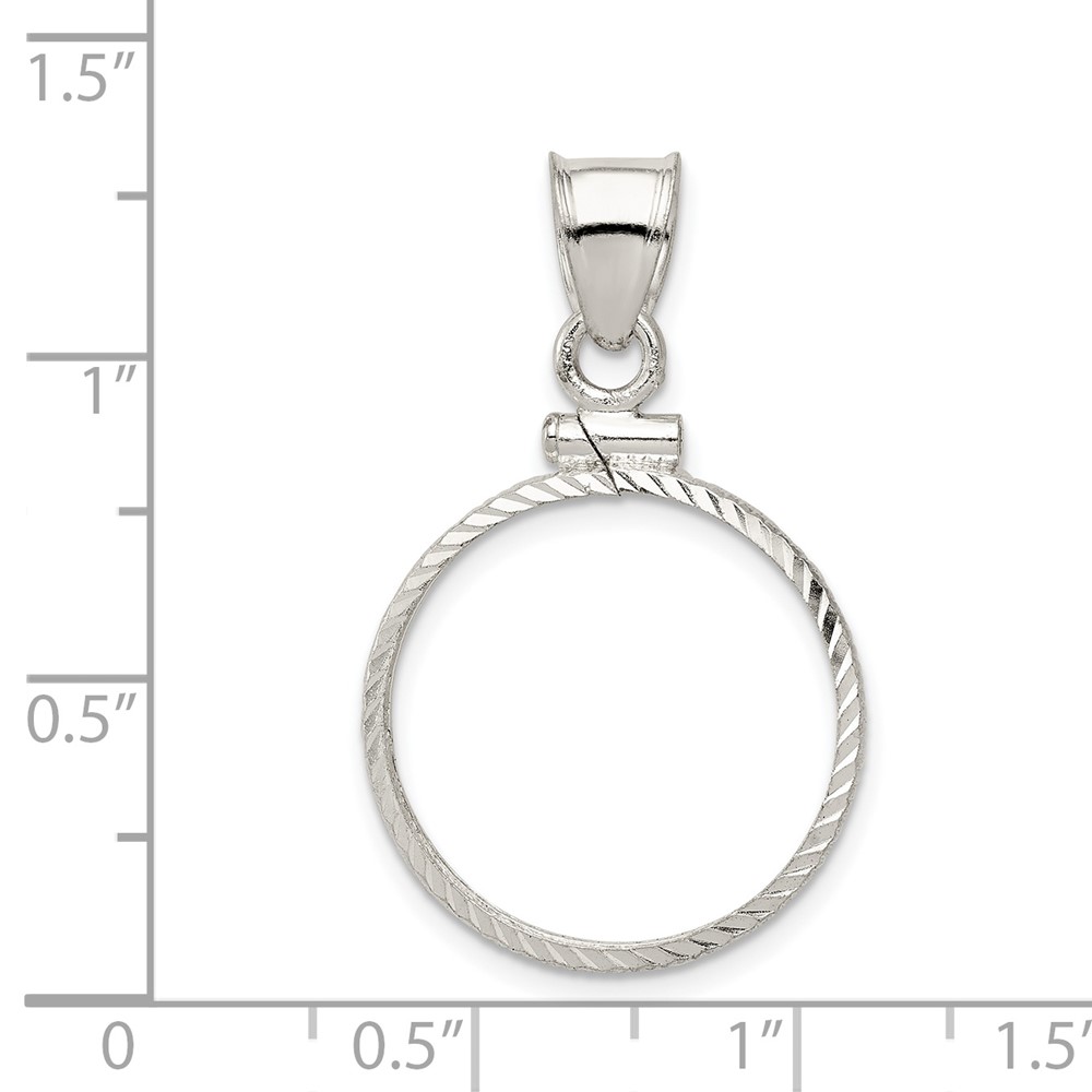 Wideband Distinguished Coin Jewelry Sterling Silver Polished and Diamond-cut 19.1 x 1.5mm $0.01 Screw Top Coin Bezel Pendant (QBC1)