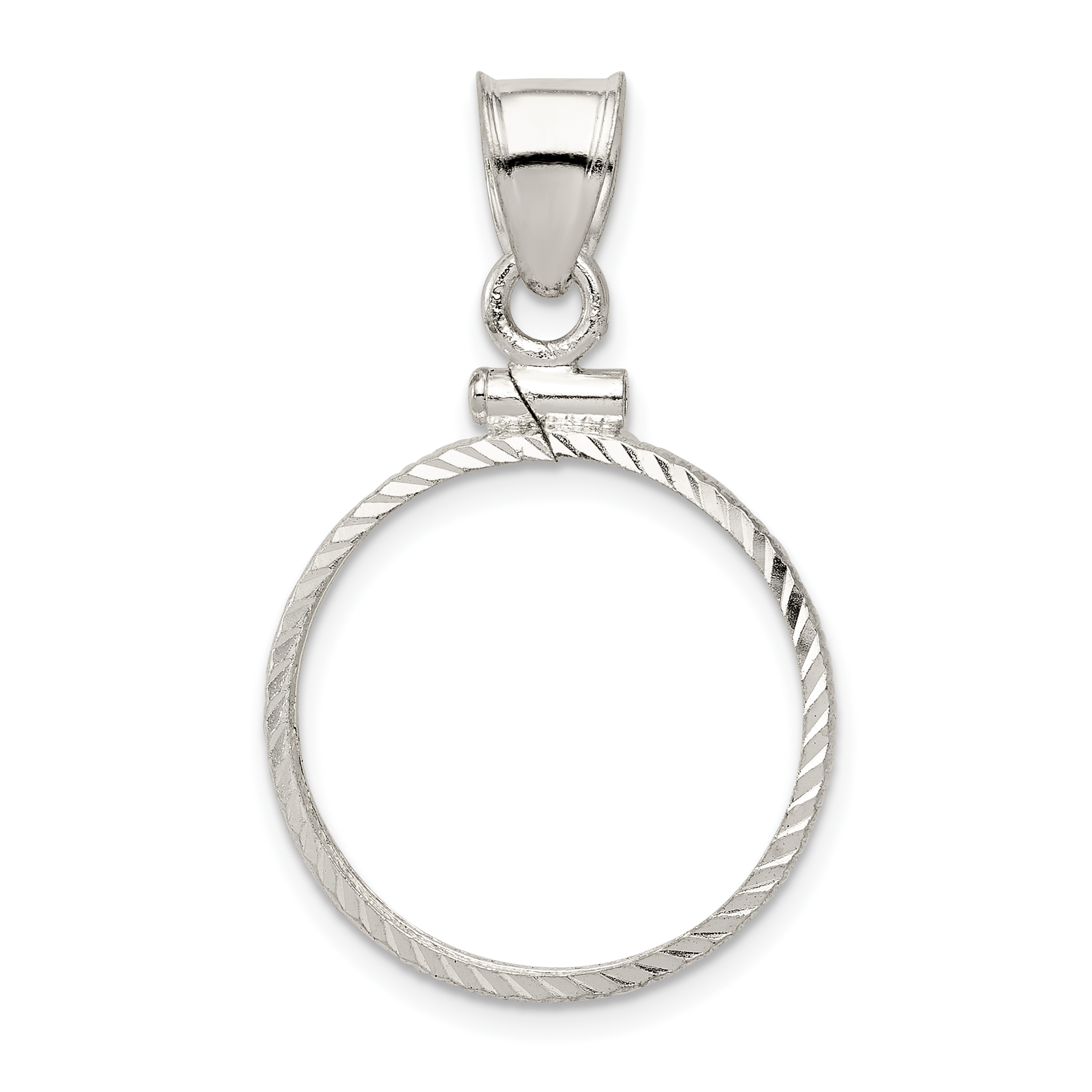 Wideband Distinguished Coin Jewelry Sterling Silver Polished and Diamond-cut 19.1 x 1.5mm $0.01 Screw Top Coin Bezel Pendant (QBC1)