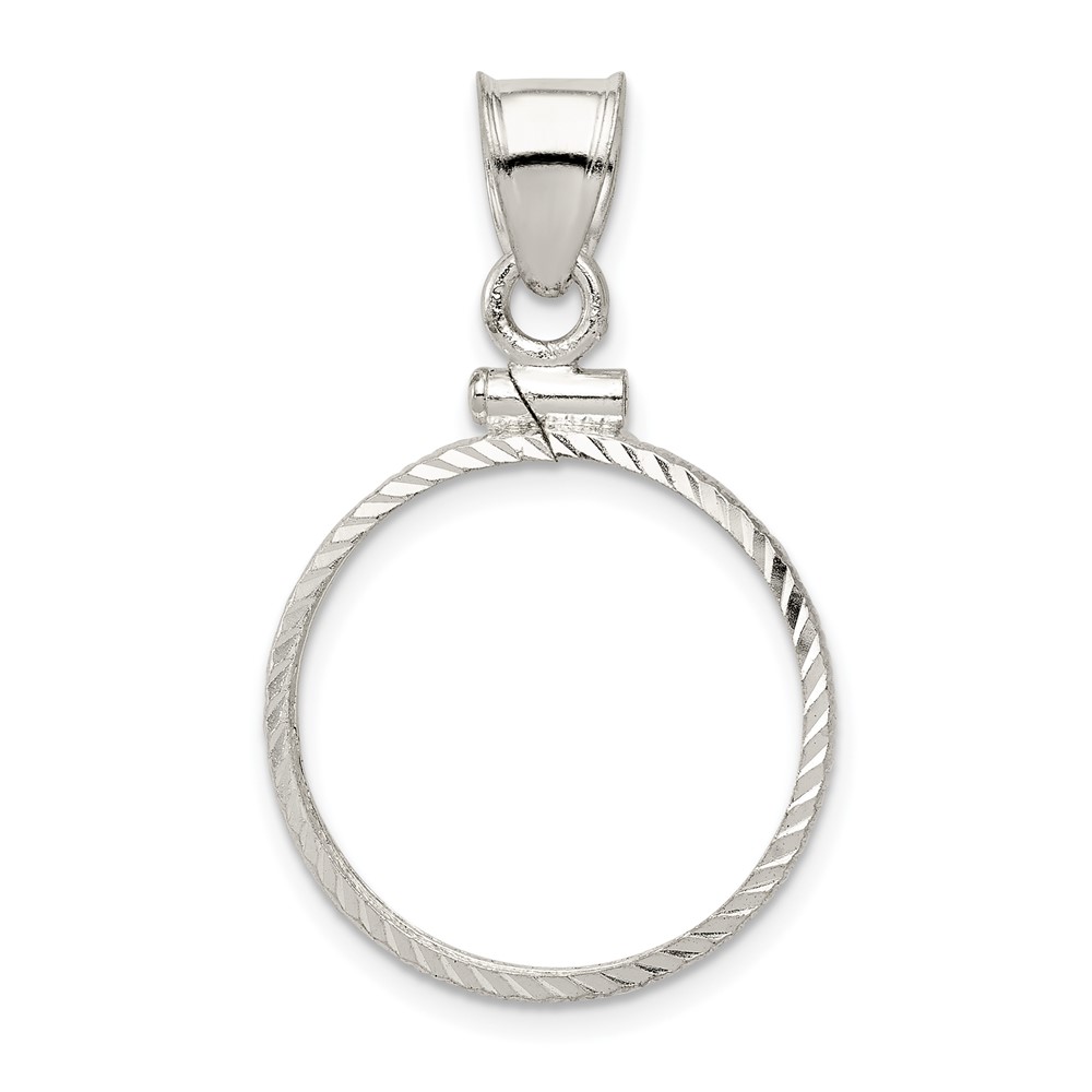 Wideband Distinguished Coin Jewelry Sterling Silver Polished and Diamond-cut 19.1 x 1.5mm $0.01 Screw Top Coin Bezel Pendant (QBC1)