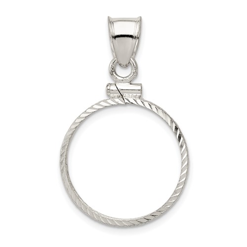 Wideband Distinguished Coin Jewelry Sterling Silver Polished and Diamond-cut 19.1 X 1.5mm $0.01 Screw Top Coin Bezel Pendant