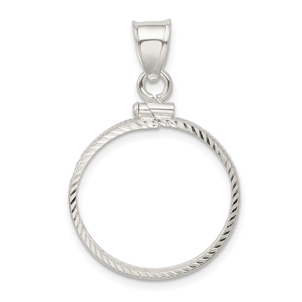 Wideband Distinguished Coin Jewelry Sterling Silver Polished and Diamond-cut 21.1 x 2.0mm $0.05 Screw Top Coin Bezel Pendant (QBC2)