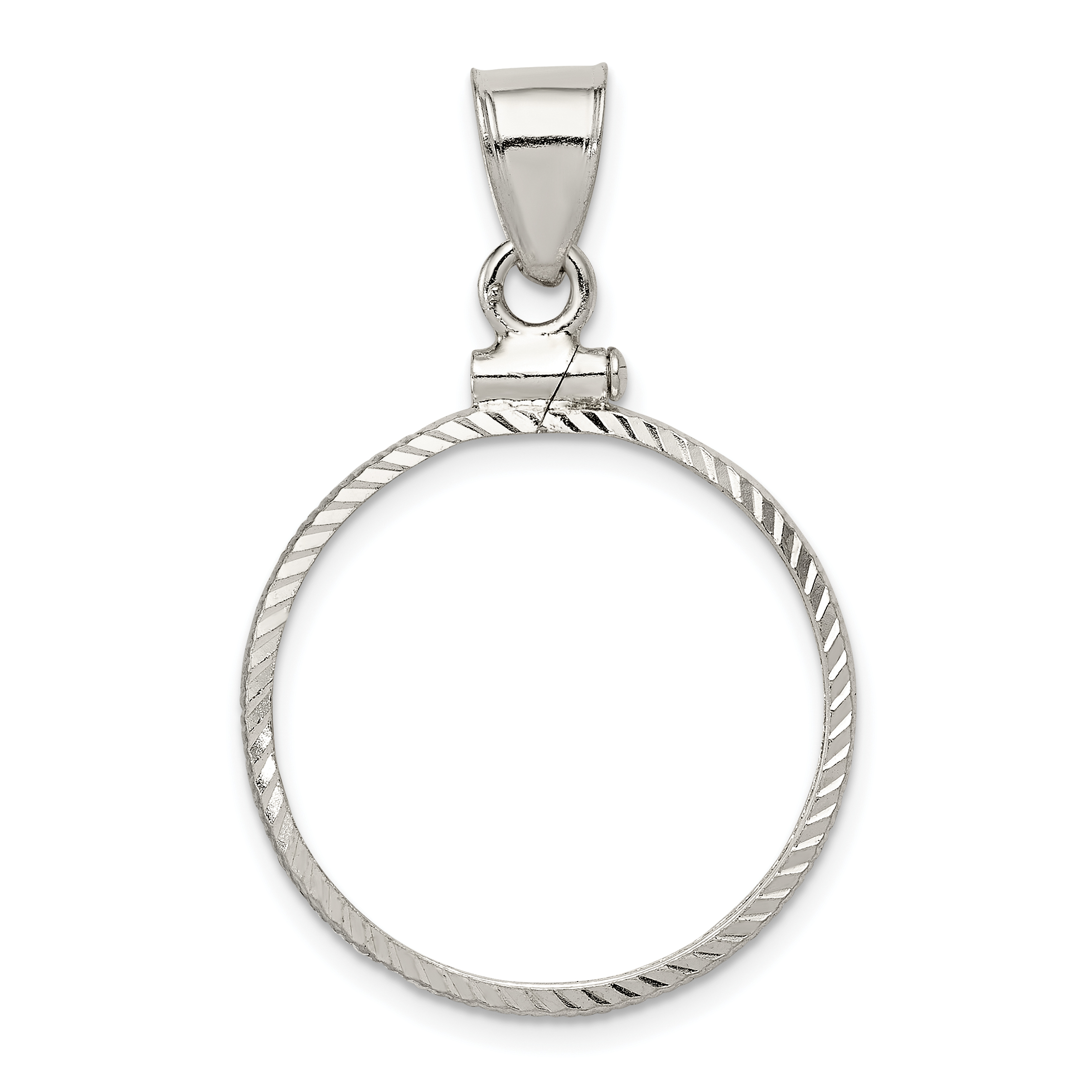 Wideband Distinguished Coin Jewelry Sterling Silver Polished and Diamond-cut 21.1 x 2.0mm $0.05 Screw Top Coin Bezel Pendant (QBC2)