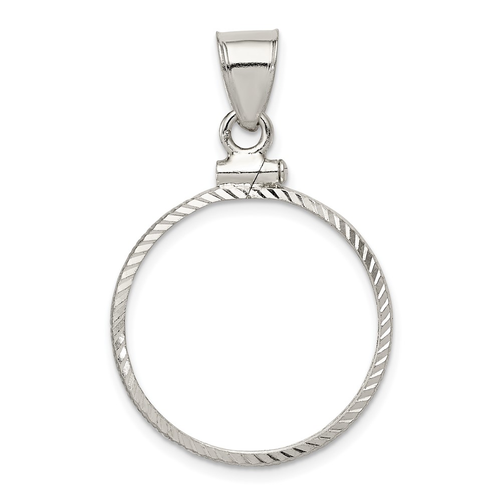 Wideband Distinguished Coin Jewelry Sterling Silver Polished and Diamond-cut 21.1 x 2.0mm $0.05 Screw Top Coin Bezel Pendant (QBC2)