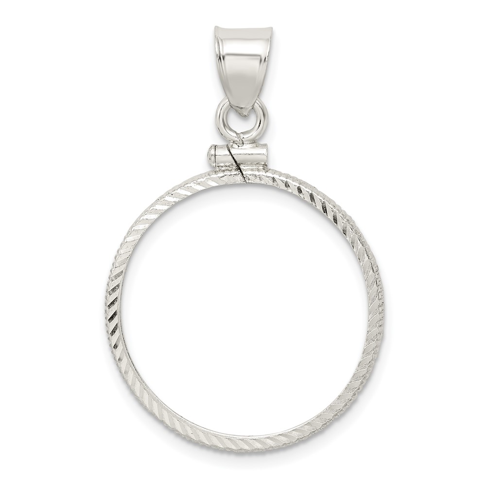 Wideband Distinguished Coin Jewelry Sterling Silver Polished and Diamond-cut 24.1 x 1.7mm $0.25 Screw Top Coin Bezel Pendant (QBC4)
