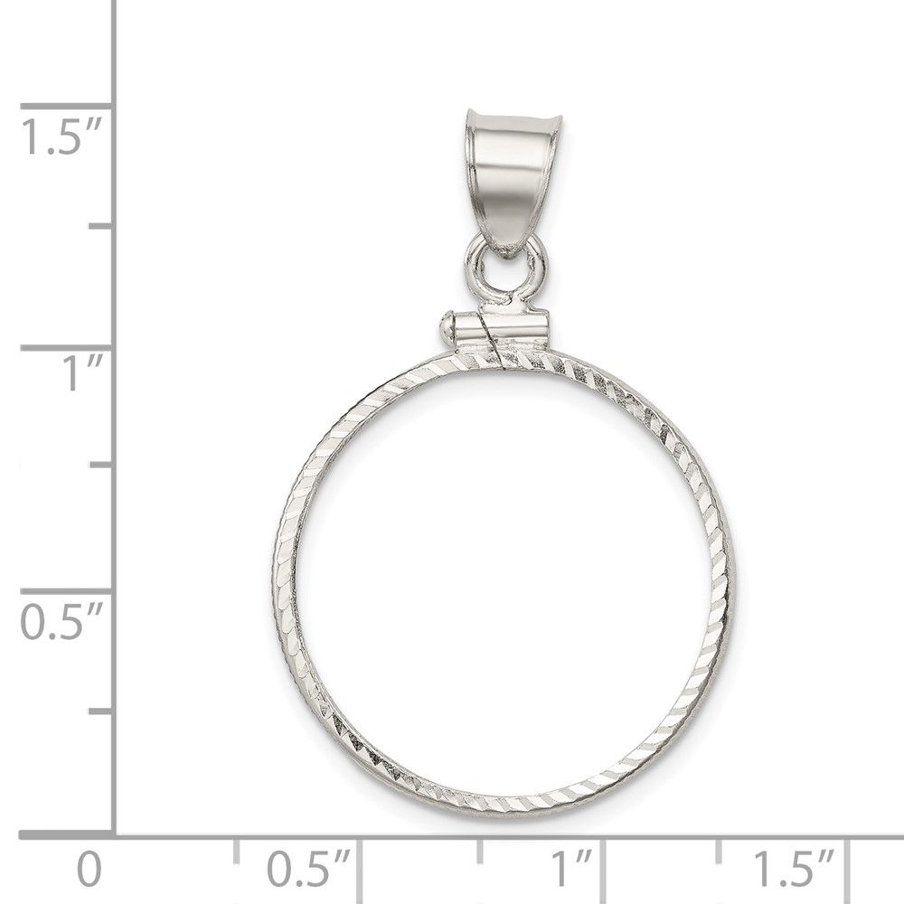 Wideband Distinguished Coin Jewelry Sterling Silver Polished and Diamond-cut 24.1 x 1.7mm $0.25 Screw Top Coin Bezel Pendant (QBC4)