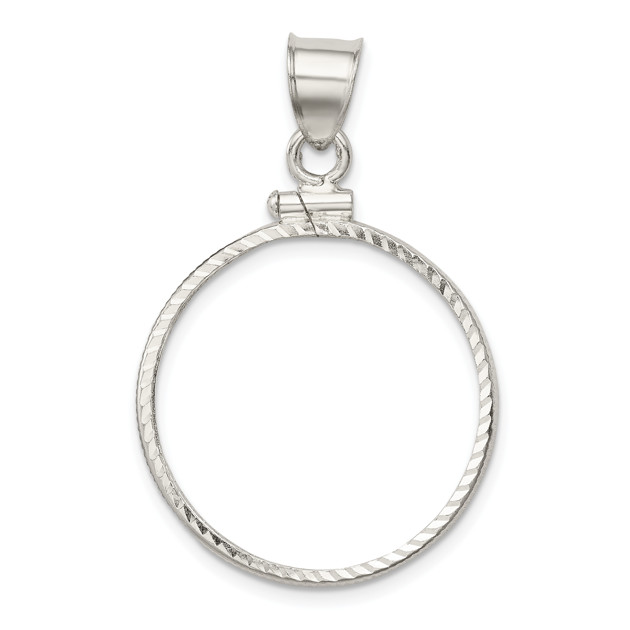 Wideband Distinguished Coin Jewelry Sterling Silver Polished and Diamond-cut 24.1 x 1.7mm $0.25 Screw Top Coin Bezel Pendant (QBC4)