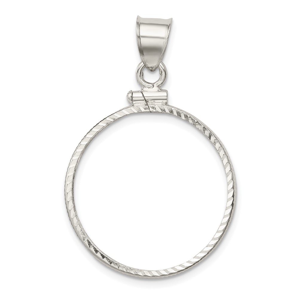 Wideband Distinguished Coin Jewelry Sterling Silver Polished and Diamond-cut 24.1 x 1.7mm $0.25 Screw Top Coin Bezel Pendant (QBC4)