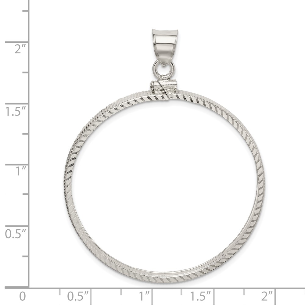 Wideband Distinguished Coin Jewelry Sterling Silver Polished and Diamond-cut 39.4 x 3.1mm 1 oz. Screw Top Coin Bezel Pendant (QBC9)