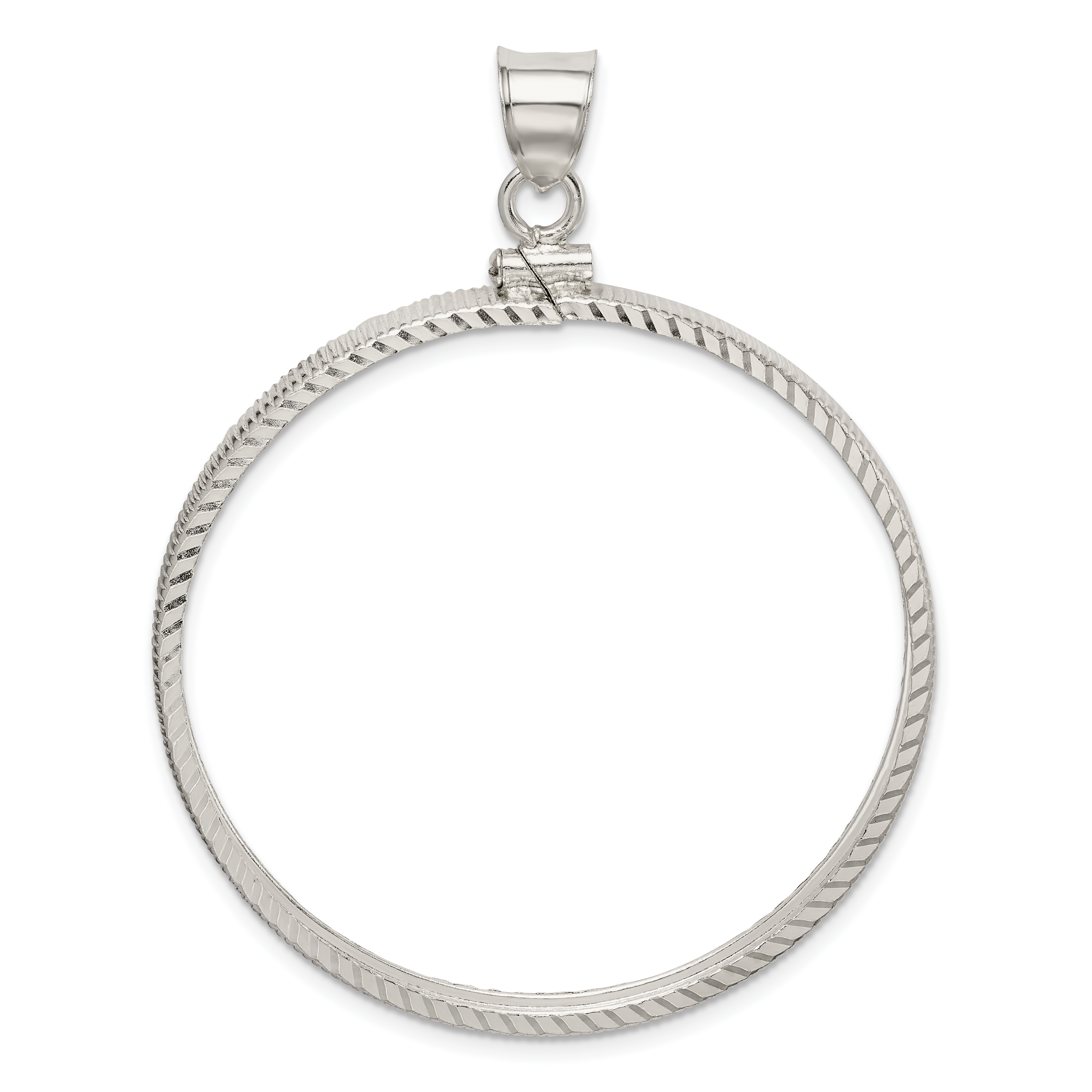 Wideband Distinguished Coin Jewelry Sterling Silver Polished and Diamond-cut 39.4 x 3.1mm 1 oz. Screw Top Coin Bezel Pendant (QBC9)