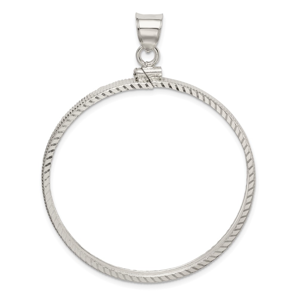 Wideband Distinguished Coin Jewelry Sterling Silver Polished and Diamond-cut 39.4 x 3.1mm 1 oz. Screw Top Coin Bezel Pendant (QBC9)