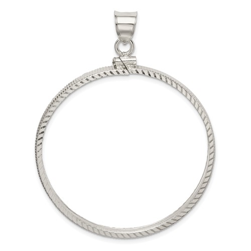 Wideband Distinguished Coin Jewelry Sterling Silver Polished and Diamond-cut 39.4 X 3.1mm 1 Oz. Screw Top Coin Bezel Pendant