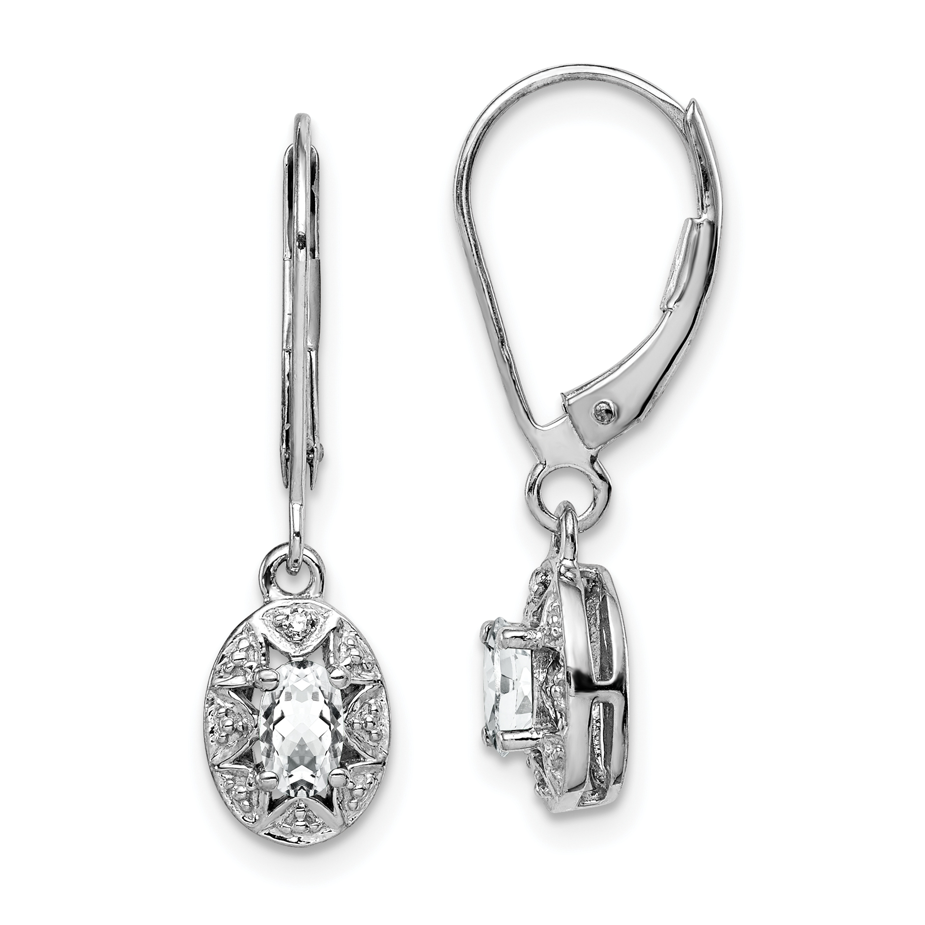 Sterling Silver Rhodium-plated Diam. & White Topaz Earrings (QBE10APR)