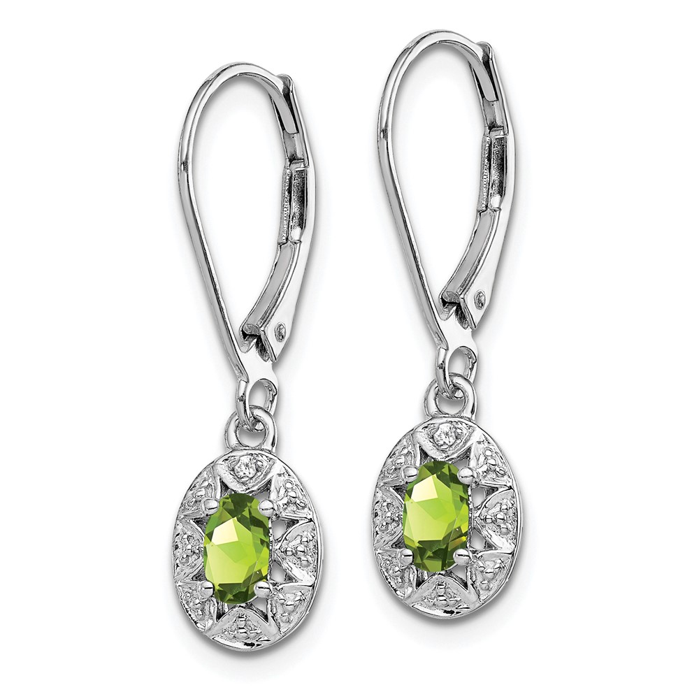 Sterling Silver Rhodium-plated Diam. & Peridot Earrings (QBE10AUG)