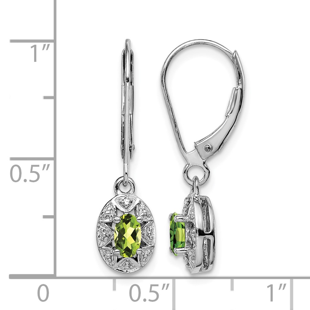 Sterling Silver Rhodium-plated Diam. & Peridot Earrings (QBE10AUG)