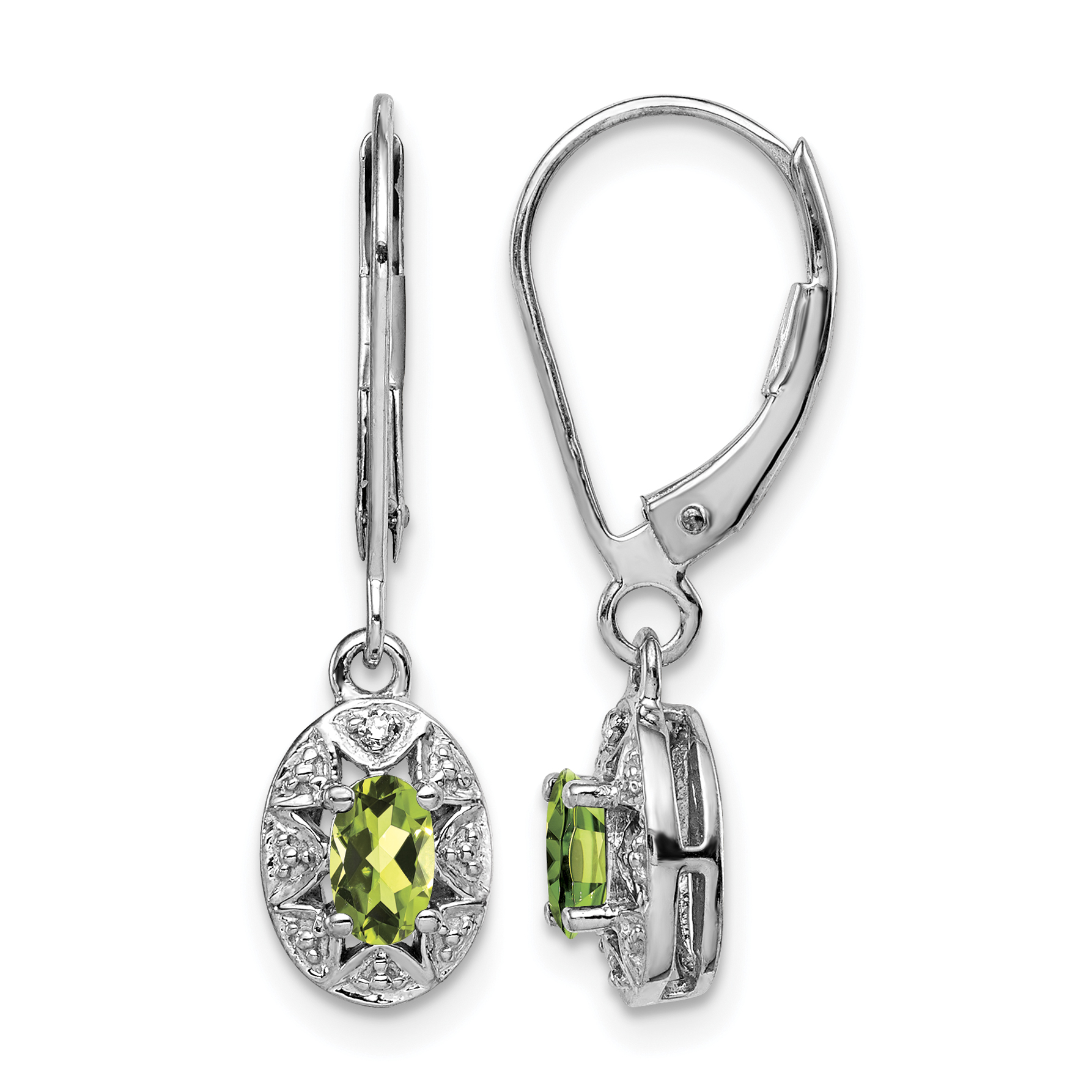 Sterling Silver Rhodium-plated Diam. & Peridot Earrings (QBE10AUG)