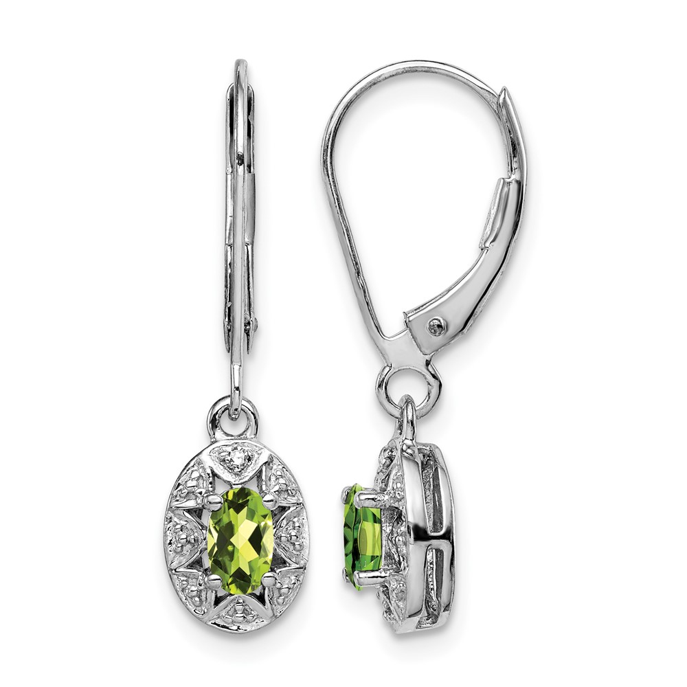 Sterling Silver Rhodium-plated Diam. & Peridot Earrings (QBE10AUG)