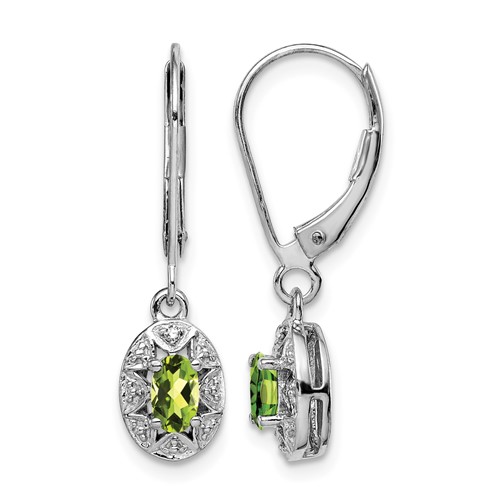 Sterling Silver Rhodium-plated Diam. & Peridot Earrings