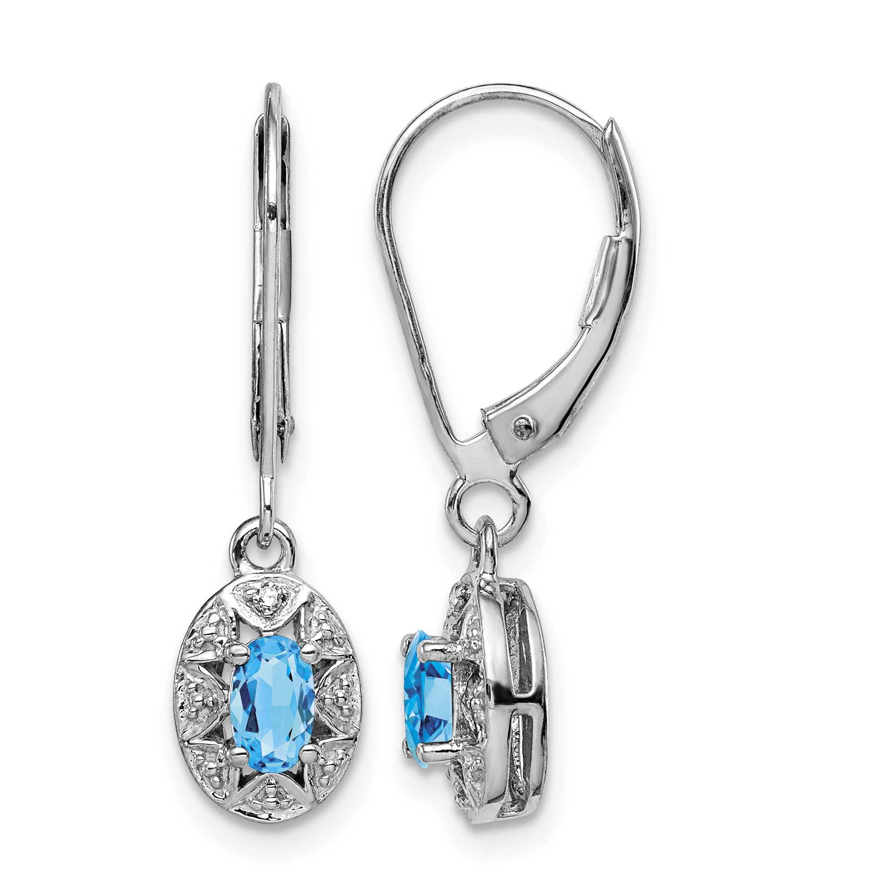 Sterling Silver Rhodium-plated Diam. & Blue Topaz Earrings (QBE10DEC)
