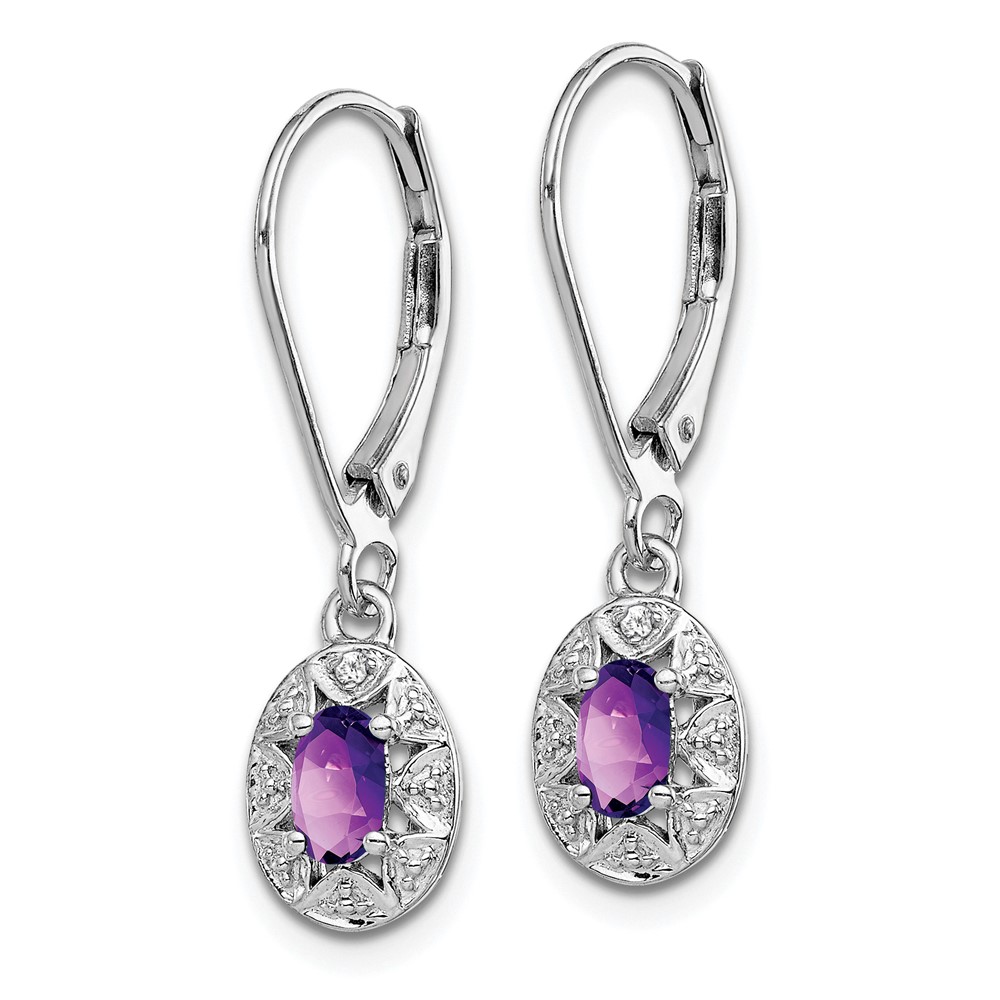 Sterling Silver Rhodium-plated Diam. & Amethyst Earrings (QBE10FEB)