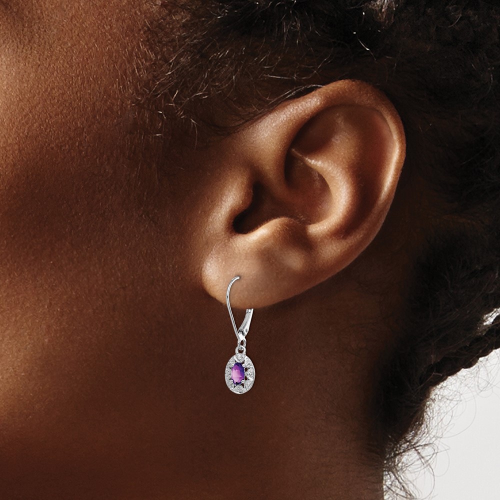 Sterling Silver Rhodium-plated Diam. & Amethyst Earrings (QBE10FEB)