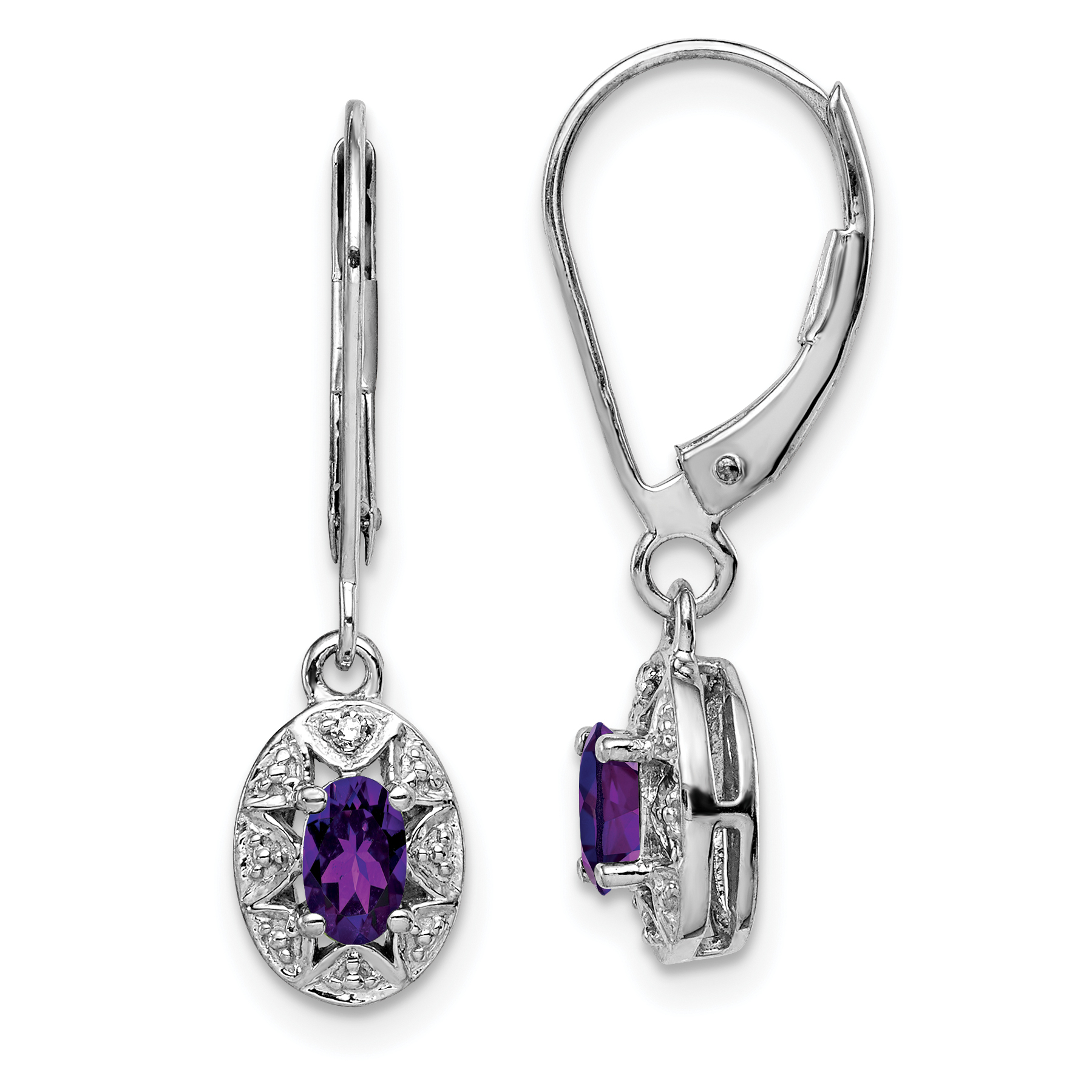 Sterling Silver Rhodium-plated Diam. & Amethyst Earrings (QBE10FEB)