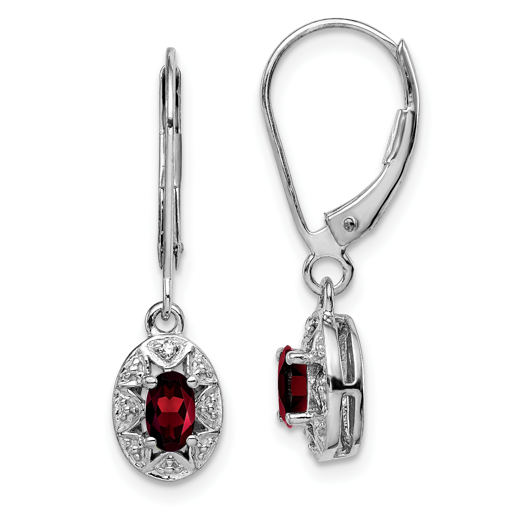 Sterling Silver Rhodium-plated Diam. & Garnet Earrings (QBE10JAN)