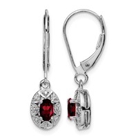 Sterling Silver Rhodium-plated Diam. & Garnet Earrings view 1