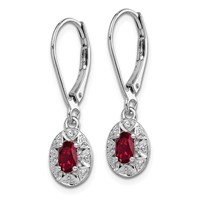 Sterling Silver Rhodium Plated Diamond and Lab Created Ruby Dangle Leverback Earrings view 2