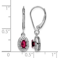 Sterling Silver Rhodium Plated Diamond and Lab Created Ruby Dangle Leverback Earrings view 4
