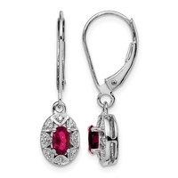 Sterling Silver Rhodium Plated Diamond and Lab Created Ruby Dangle Leverback Earrings view 1