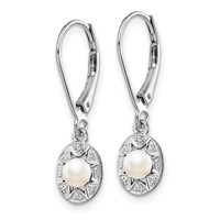 Sterling Silver Rhodium-plated Diam. & FW Cultured Pearl Earrings view 2