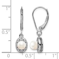 Sterling Silver Rhodium-plated Diam. & FW Cultured Pearl Earrings view 4